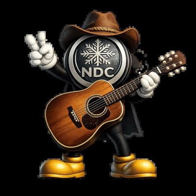 Animated NDC mascot playing guitar